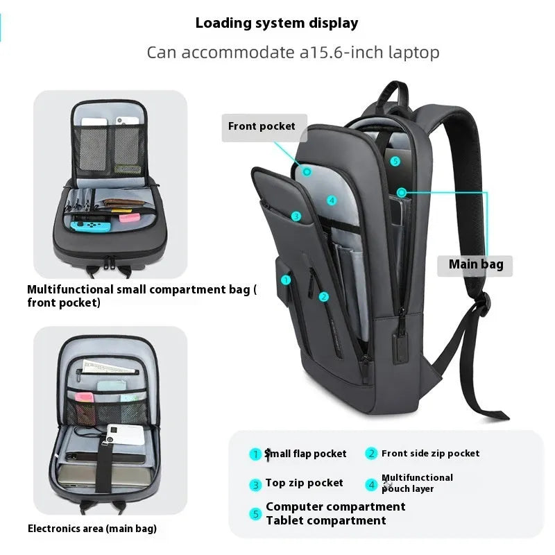 Men's lightweight Oxford cloth backpack in solid colour with sewing line details for business travel
