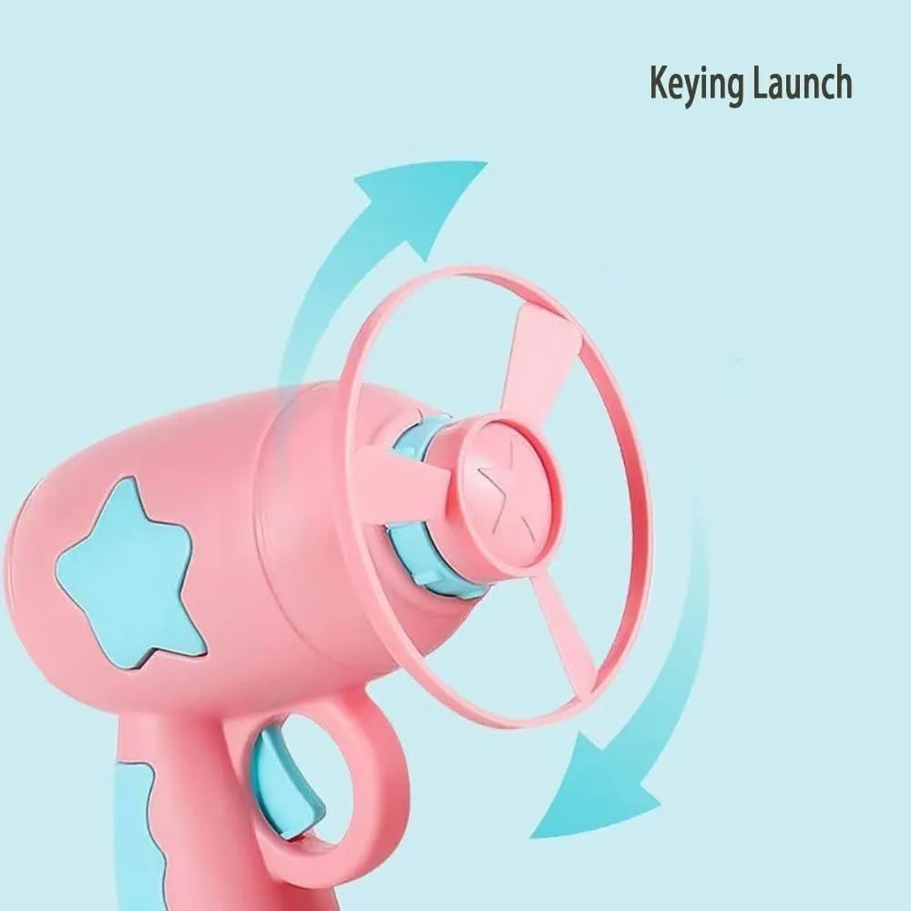 Blue interactive cat toy gun with plastic frisbee measuring 11cm tall for indoor feline play