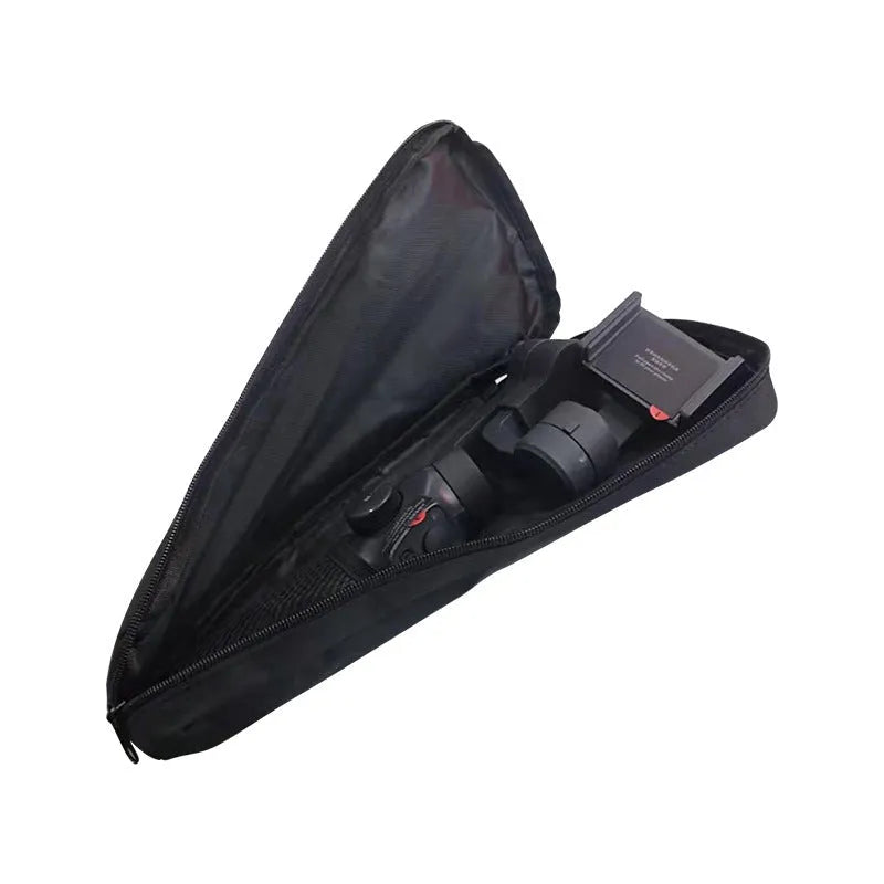 Black cloth storage bag for mobile phone stabilizer accessories with zipper and carry handle