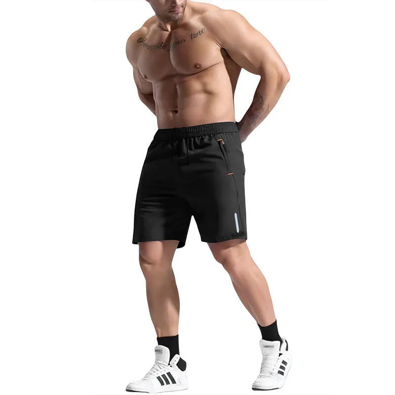 Men's grey elastic waist sports shorts with drawstring, made from bamboo fibre blend fabric.