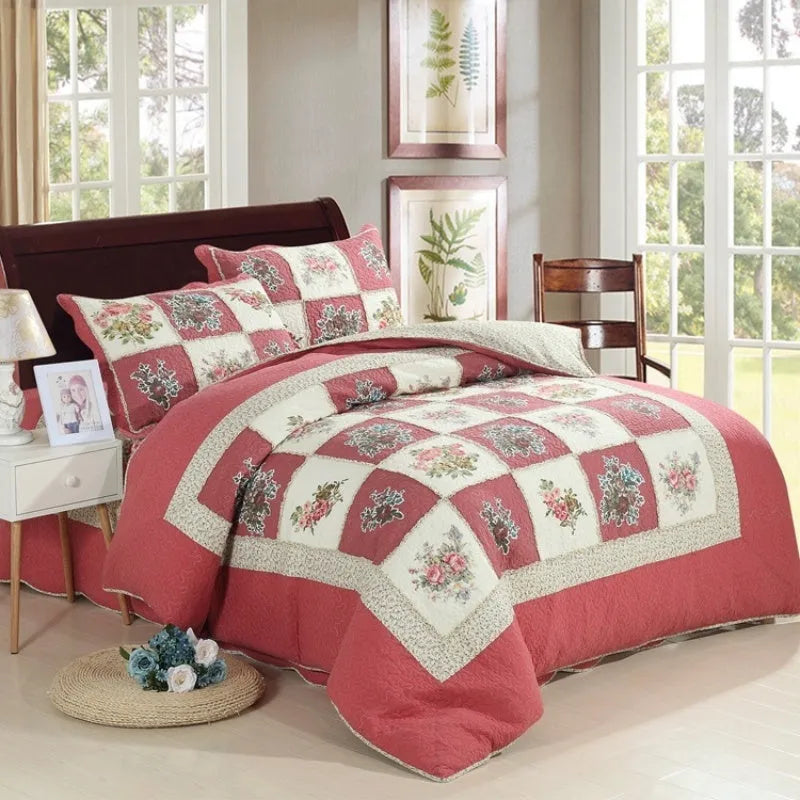 Pure cotton quilted bedspread three-piece set with bed cover and matching pillowcases