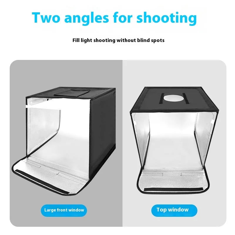50cm studio light box with foldable metal frame and LED lighting panels for product photography