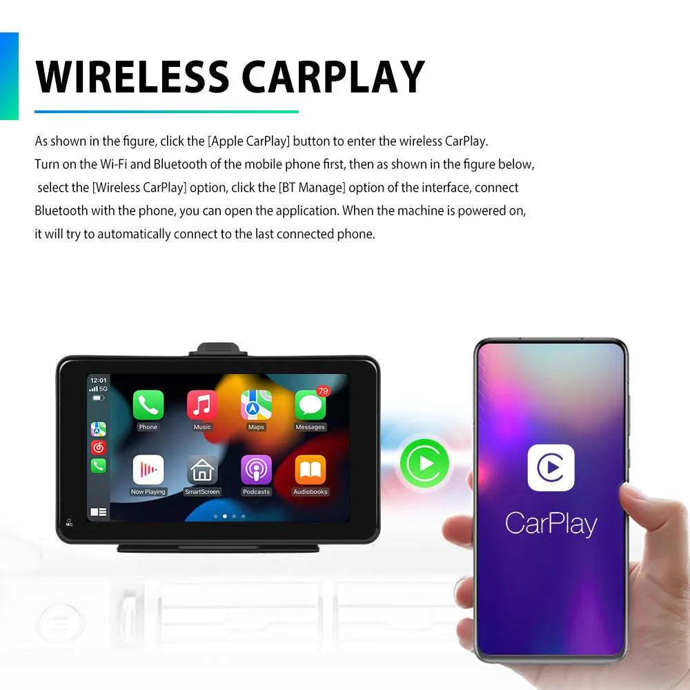 HD wired 7inch band wireless player car dashboard screen display with universal mounting supports
