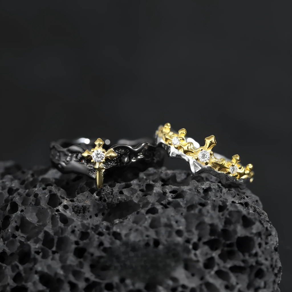 Princess Knight adjustable opening couple ring in white gold or black gold electroplated silver