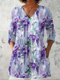 Women's retro slim fit long-sleeved top with digital printing, available in multiple colours.