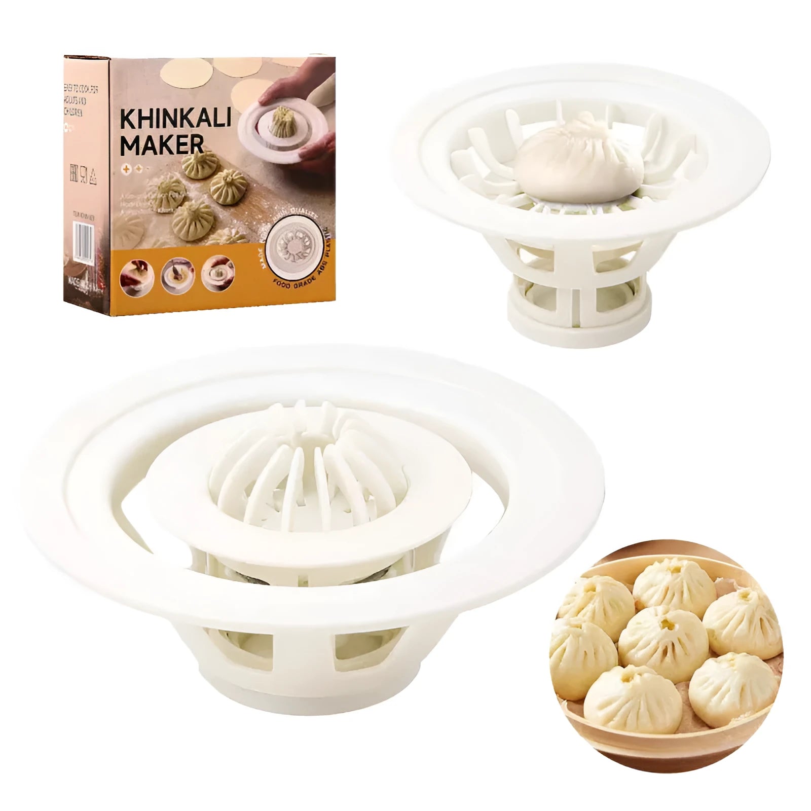 Black Jinkali kitchen mould set of 4 pieces for shaping steamed buns and dumplings with decorative patterns