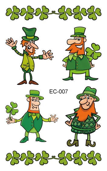 Pack of St Patrick's Day clover temporary tattoo stickers, 120mm by 75mm water transfer design.