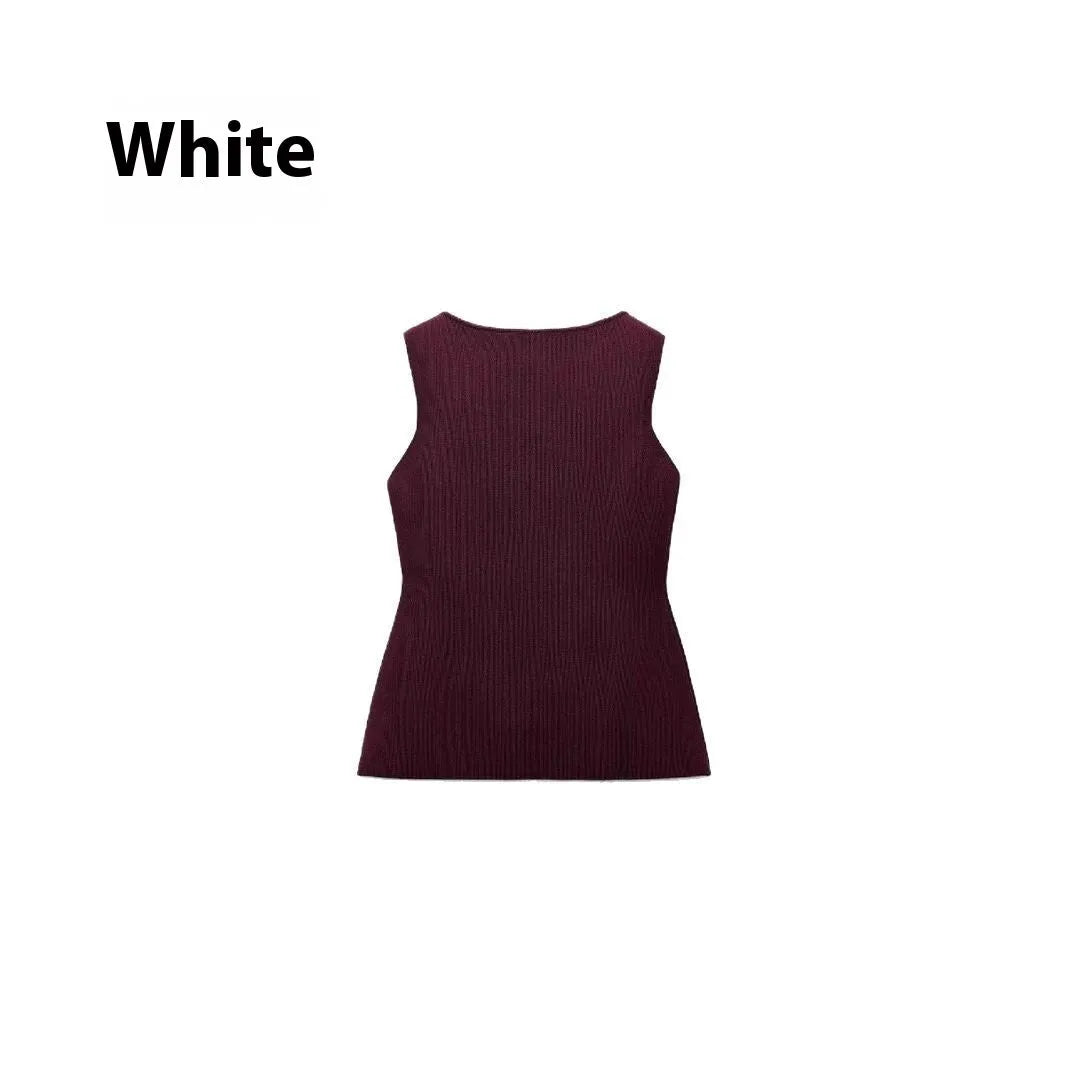 Slim fit sleeveless vest cardigan in viscose fibre with 3D pattern in dark red and white colour options