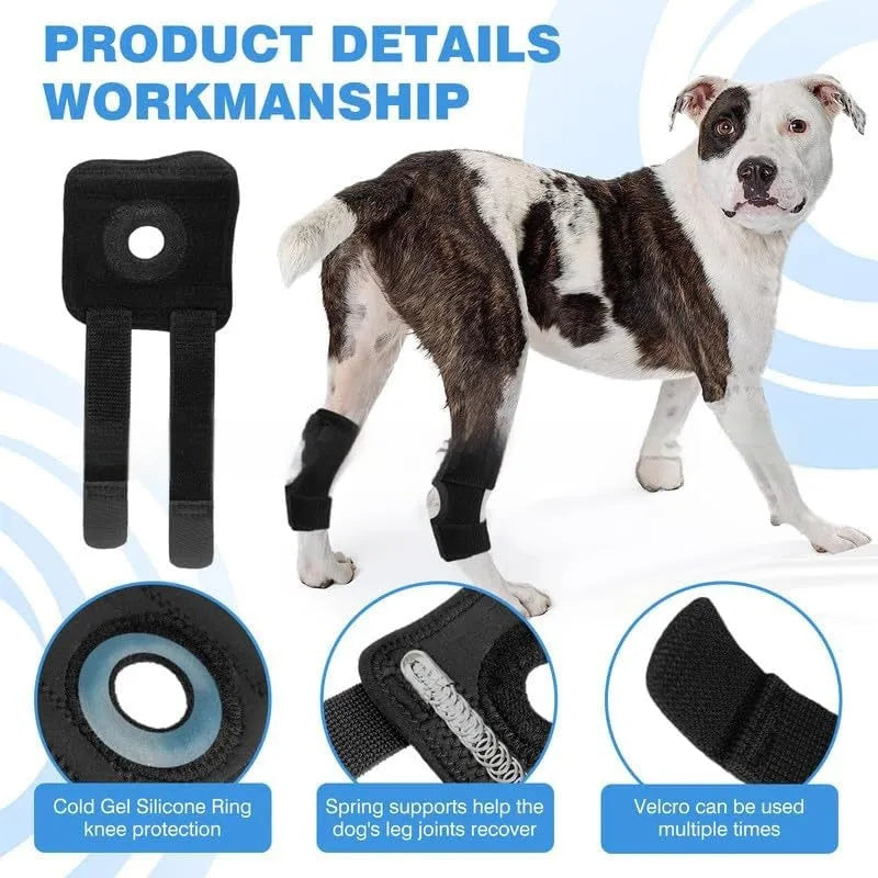 Black polyester pet leg guard for joint protection with adjustable sizing for dogs and cats