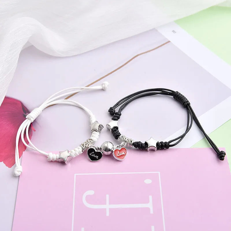 Magnetic couple bracelets with crown design and electroplating finish