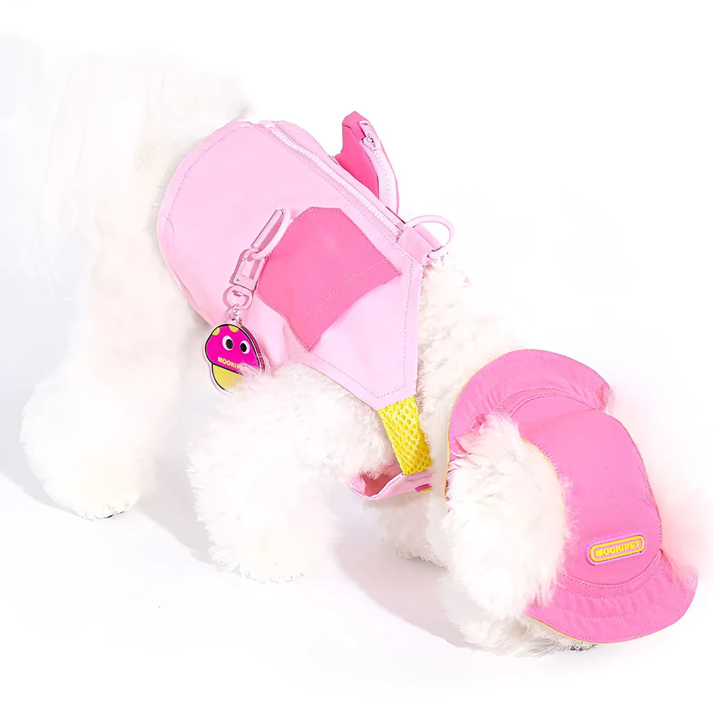 Pink polyester pet vest for small dog breeds on mannequin showing adjustable chest closure