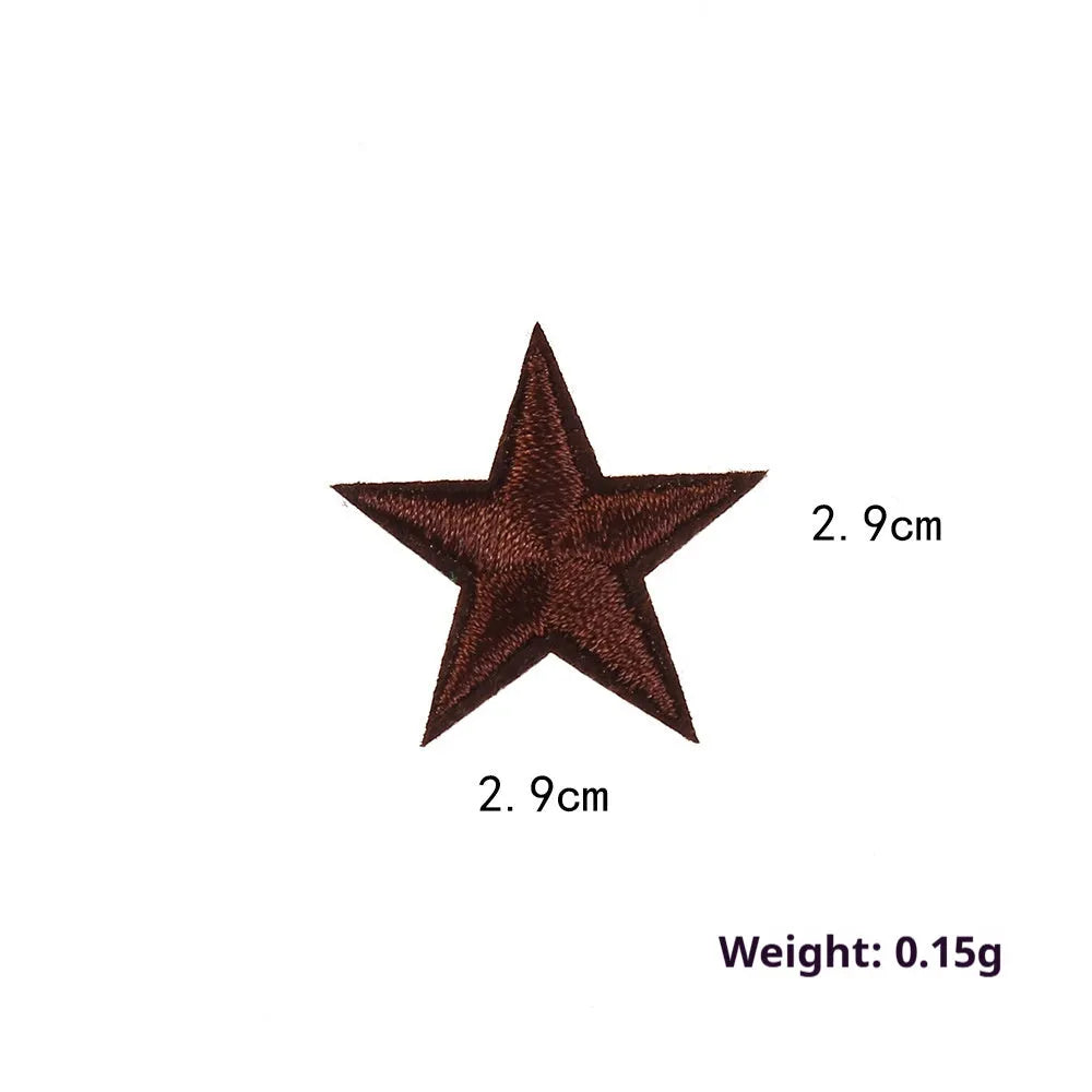 Colourful handmade embroidered five-pointed star cloth stickers for DIY decoration on fabric.