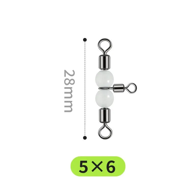 Copper luminous three-fork swivel fishing beads with 8-ring T-type balance fork on a blue background