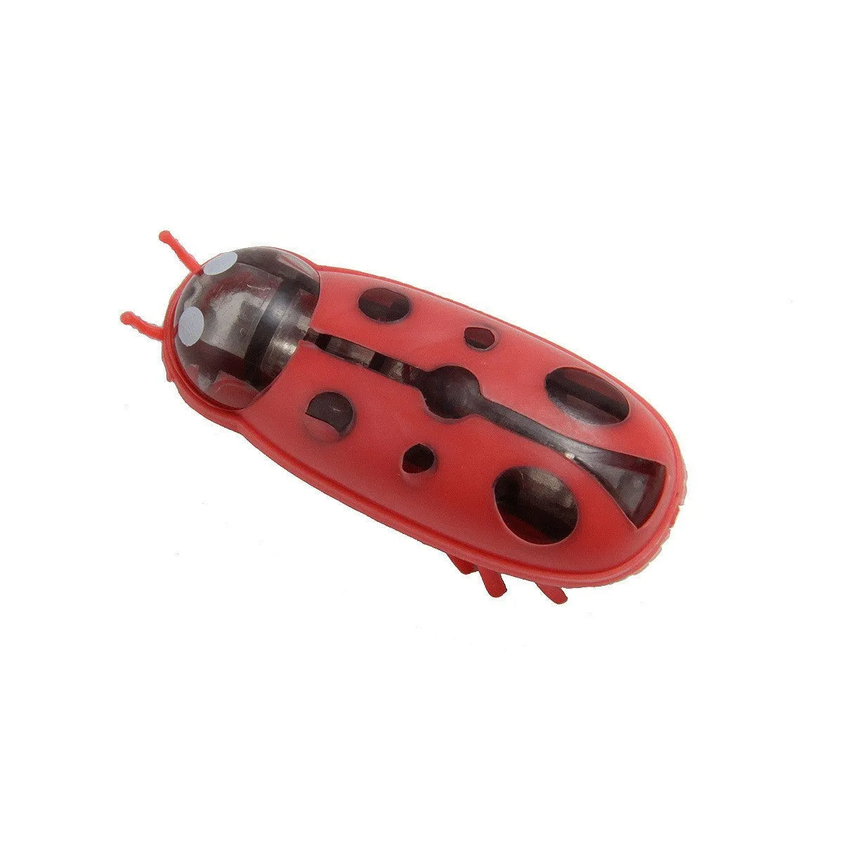 Red mini electric ladybug cat toy with 12 legs, shown on a flat surface.