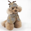 Camel coloured cotton pet cloak with adjustable hat shown in cloak style for dog wear