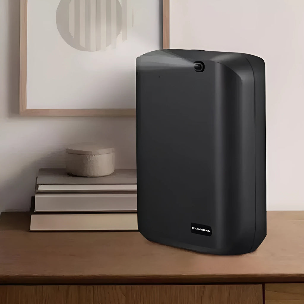 White wall mounted smart essential oil diffuser with app control for HVAC systems