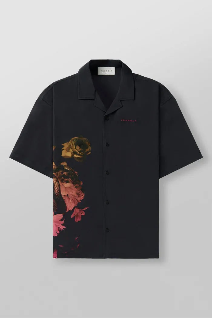 Men's printed flower pattern short sleeve top in polyester fabric with loose casual fit