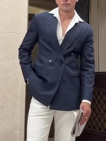 Men's classic stripe double-breasted blazer in regular fit for daily wear
