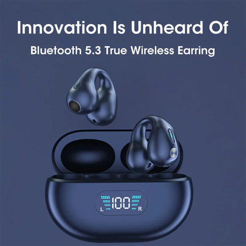 Bone conduction Bluetooth headset with ear clip design in black, white, or khaki colour