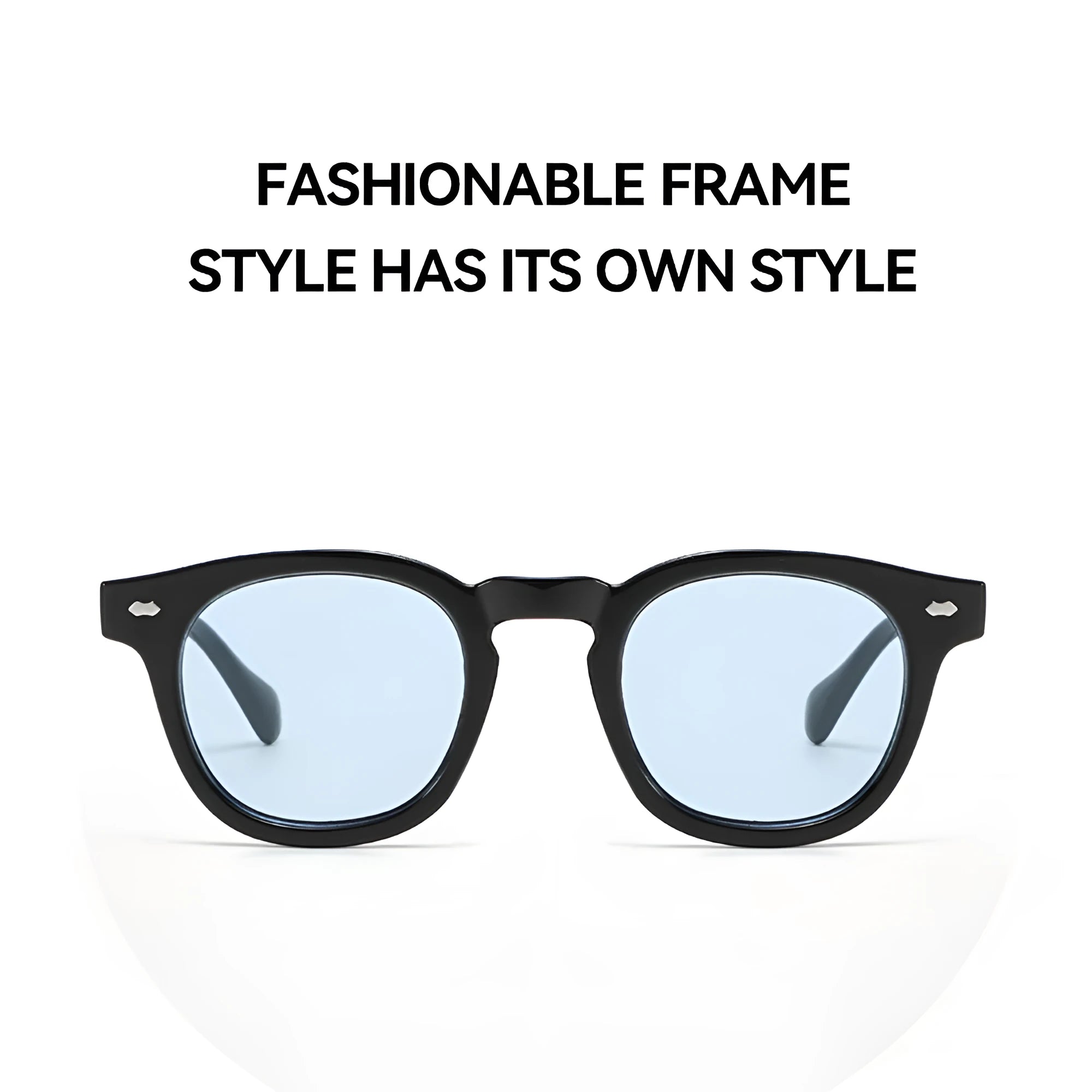 Round rim plastic sunglasses in bright black frame with black and grey lenses