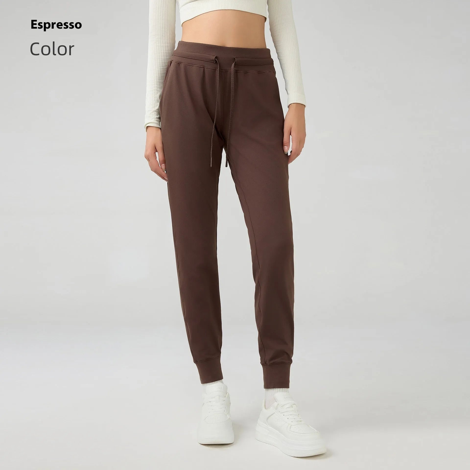 Women's high waist yoga pants with drawstring waistband in Belgian Blue colour