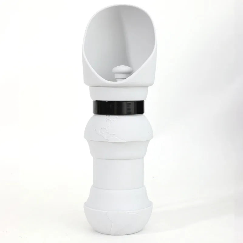 Collapsible silicone pet water cup in folded and unfolded positions showing colour options