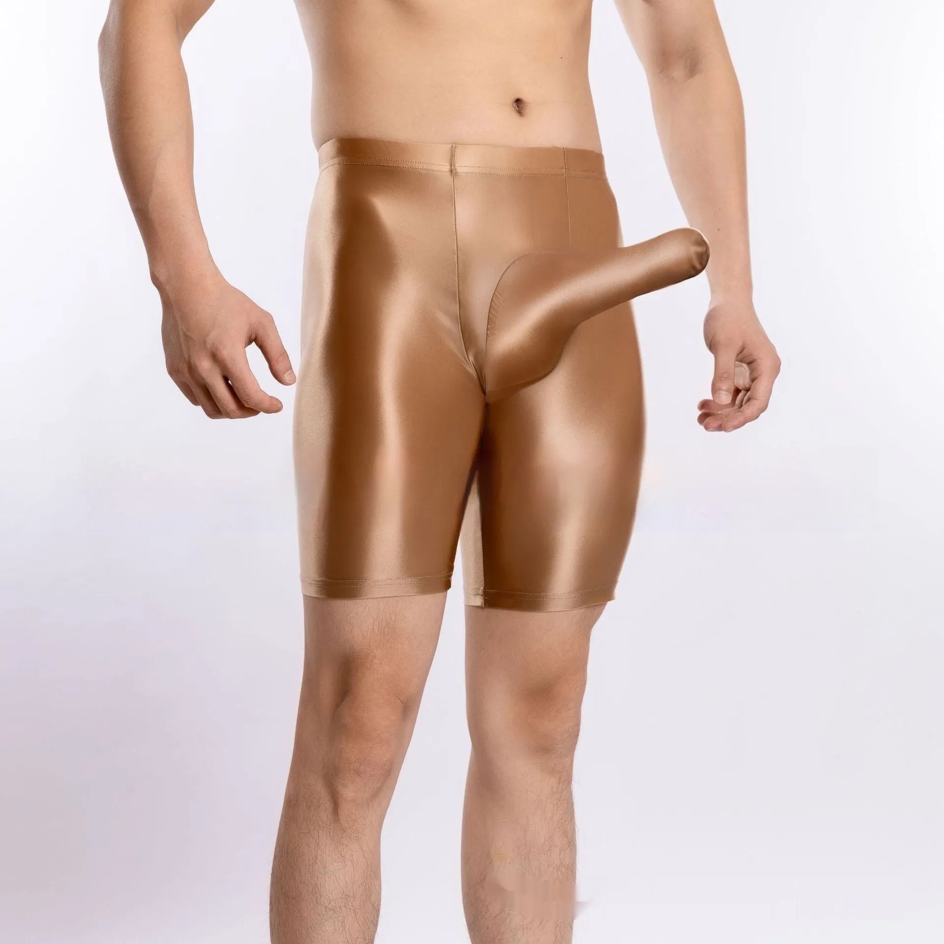 Men's plus size shiny silky sports shorts in multiple colours on size chart