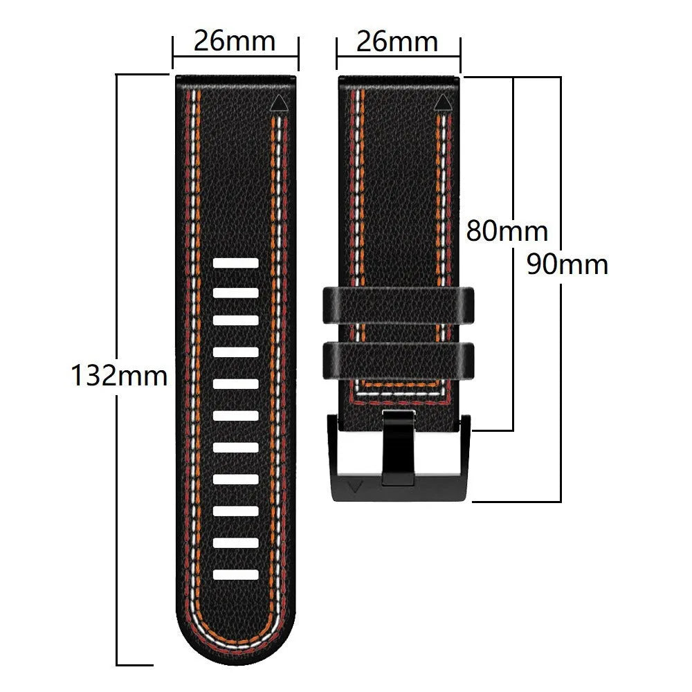 Silicone leather quick release watchband for Garmin Fenix smartwatch in black
