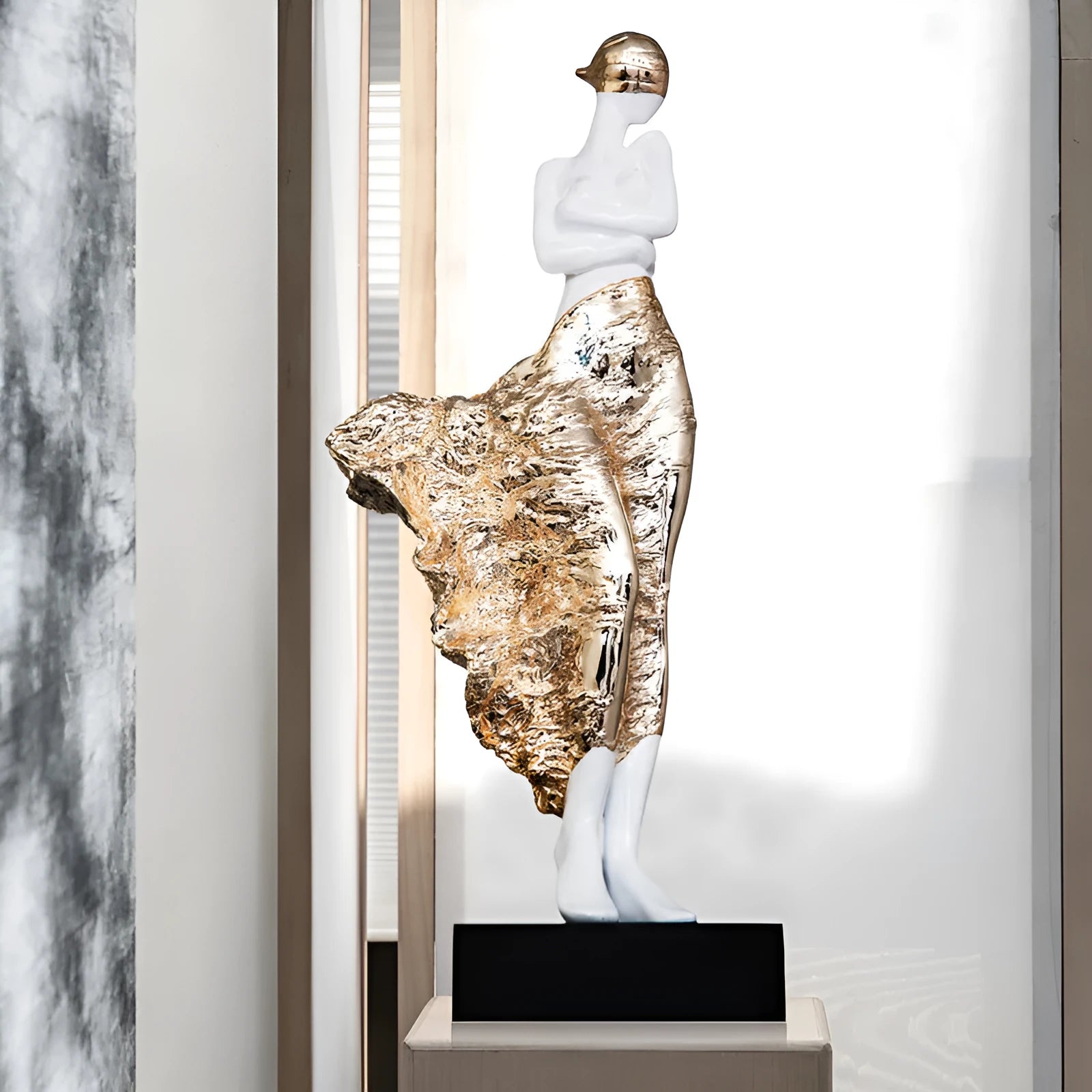48cm tall resin sculptured character ornament in rose gold or silver metallic finish