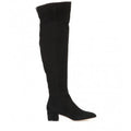 Grey suede women's over-the-knee flat boots with pointed toe and low thick heel