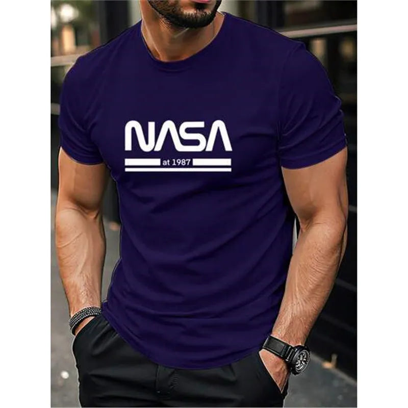 Men's slim-fit short sleeve cotton t-shirt in a straight cut, shown in a selection of available colours.