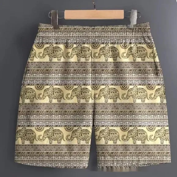 Men's striped and camouflage pattern casual polyester shorts for outdoor sports, shown in sizes S to 5XL.
