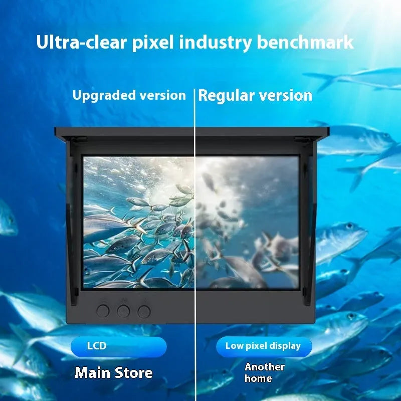 Fish finder underwater camera with 4.3-inch screen, night vision lights, and long cable on a fishing boat.