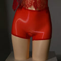 Shiny men's underwear stockings in nylon fabric showing seven colour options including red, black, grey, white and skin tones