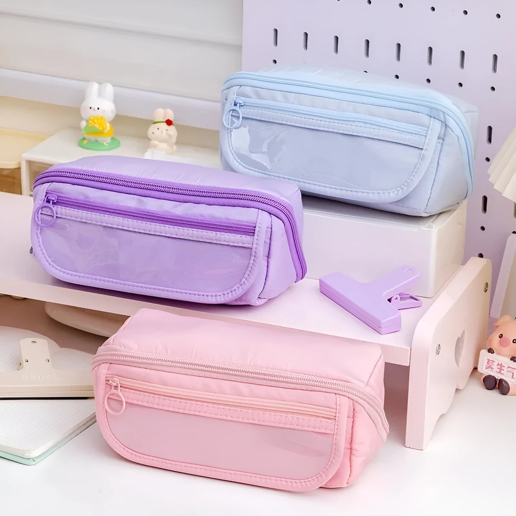 Ten-layer flip canvas pencil case in Korean style with multiple compartments