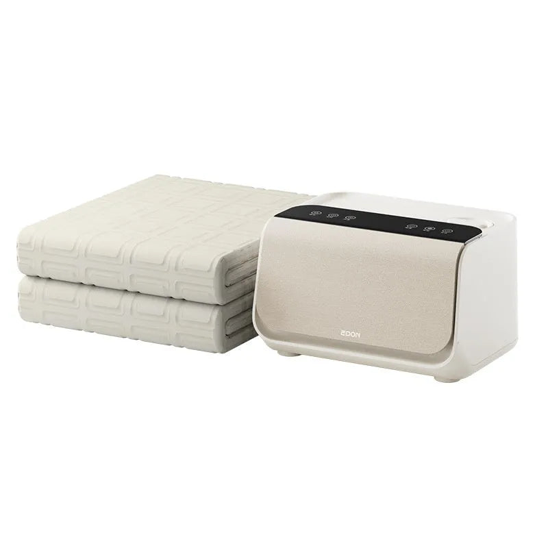 White electric heating blanket with smart host controller showing capsule design and plush fabric texture