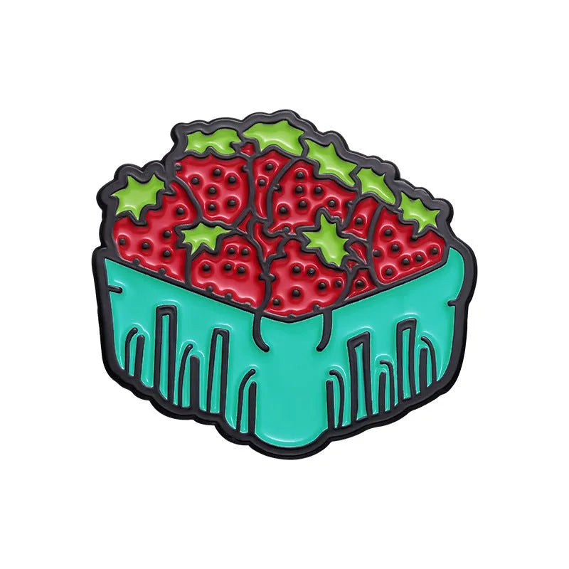 Colourful cartoon fruit design on a metal brooch pin with zinc alloy construction