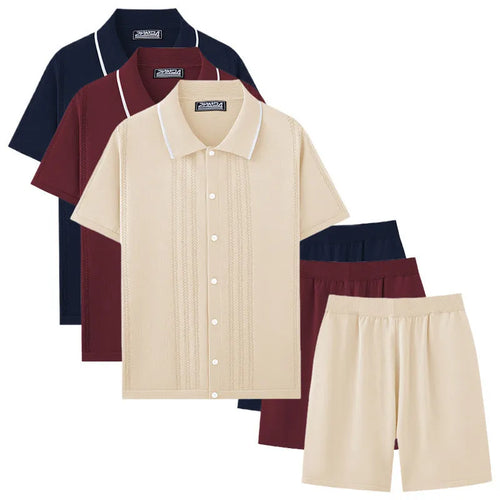 Business casual sweater two-piece set with short sleeves and shorts in Tencel viscose knit fabric