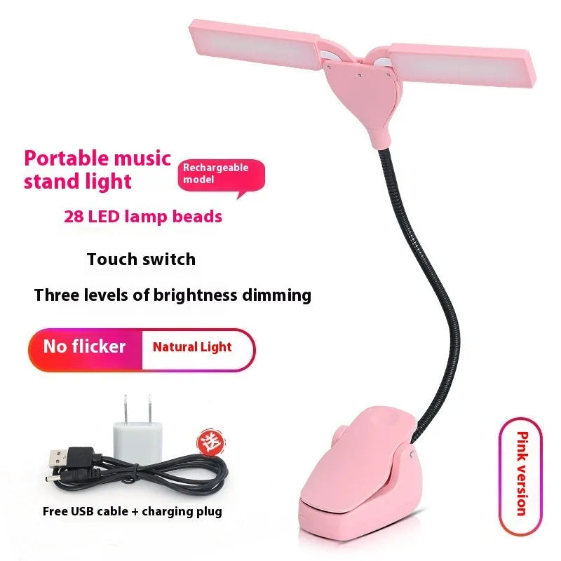 Black rechargeable music stand light with 28 LED lamps and USB cable