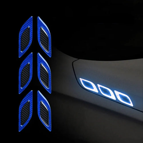 Blue resin reflective warning strips for car bumper edges, 17mm wide.