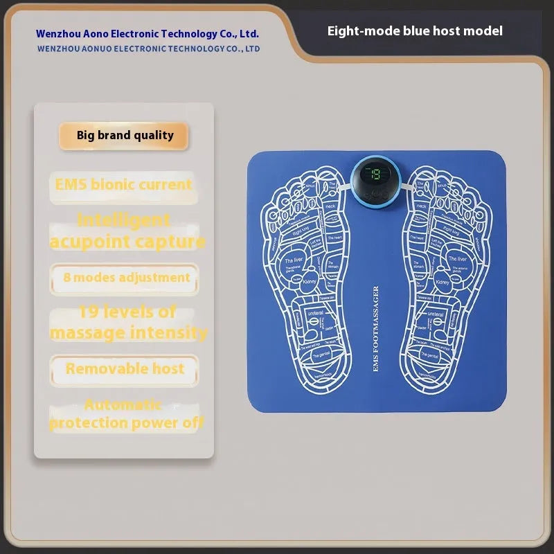 Rechargeable blue and orange foot massager mats with remote control and USB charging cable