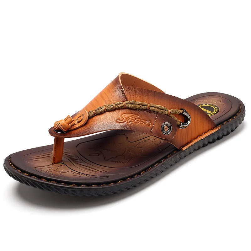 Men's non-slip lightweight slippers in black PU leather with wear-resistant sole available in sizes 38-47