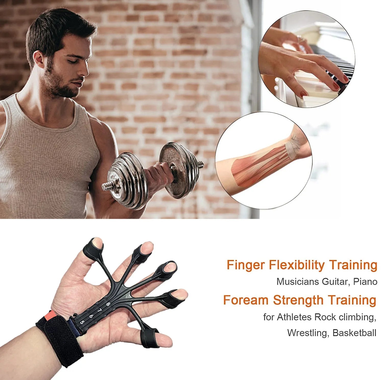 Black or grey silicone finger flexion and extension trainer with adjusting belt for adult hand rehabilitation