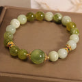 Women's bracelet made from green Xiuyan jade with original light luxury sweet mori design.
