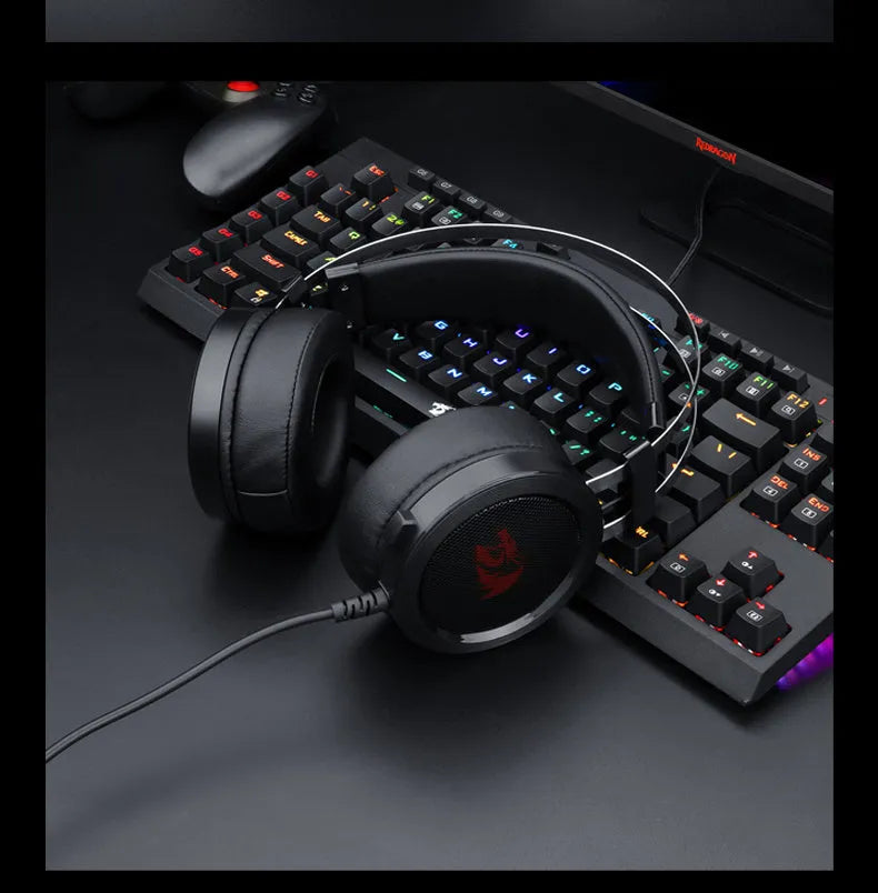Black wired computer gaming headset with a 3.5mm connector on a 2-metre cable.