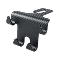 Black ABS plastic car hook and phone holder bracket mounted behind a car seat headrest.