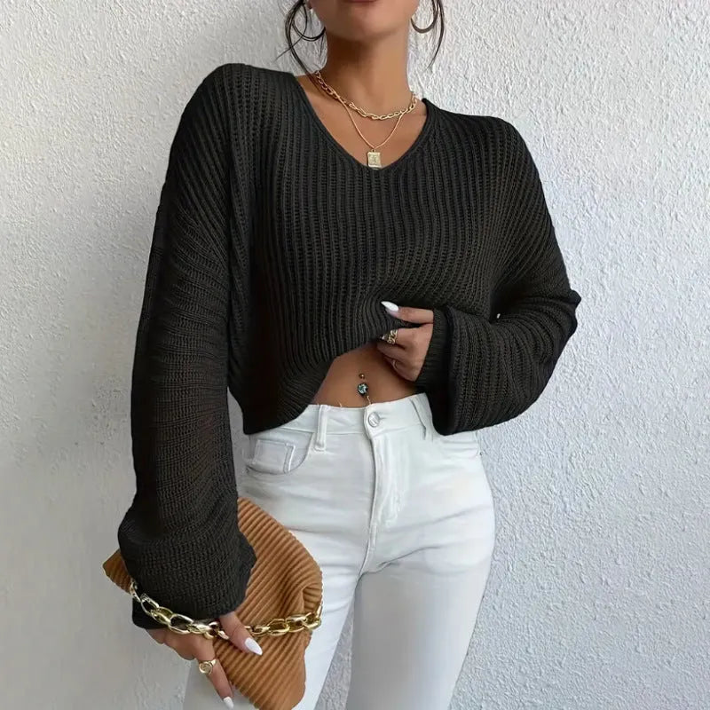 Women's solid color long sleeve pullover top in loose casual fit free size polyester