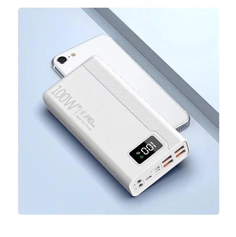 Black or white large capacity power bank portable charger with fast charging support.