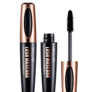 Black waterproof mascara tube for thick, long, curling lashes that resist smudging.