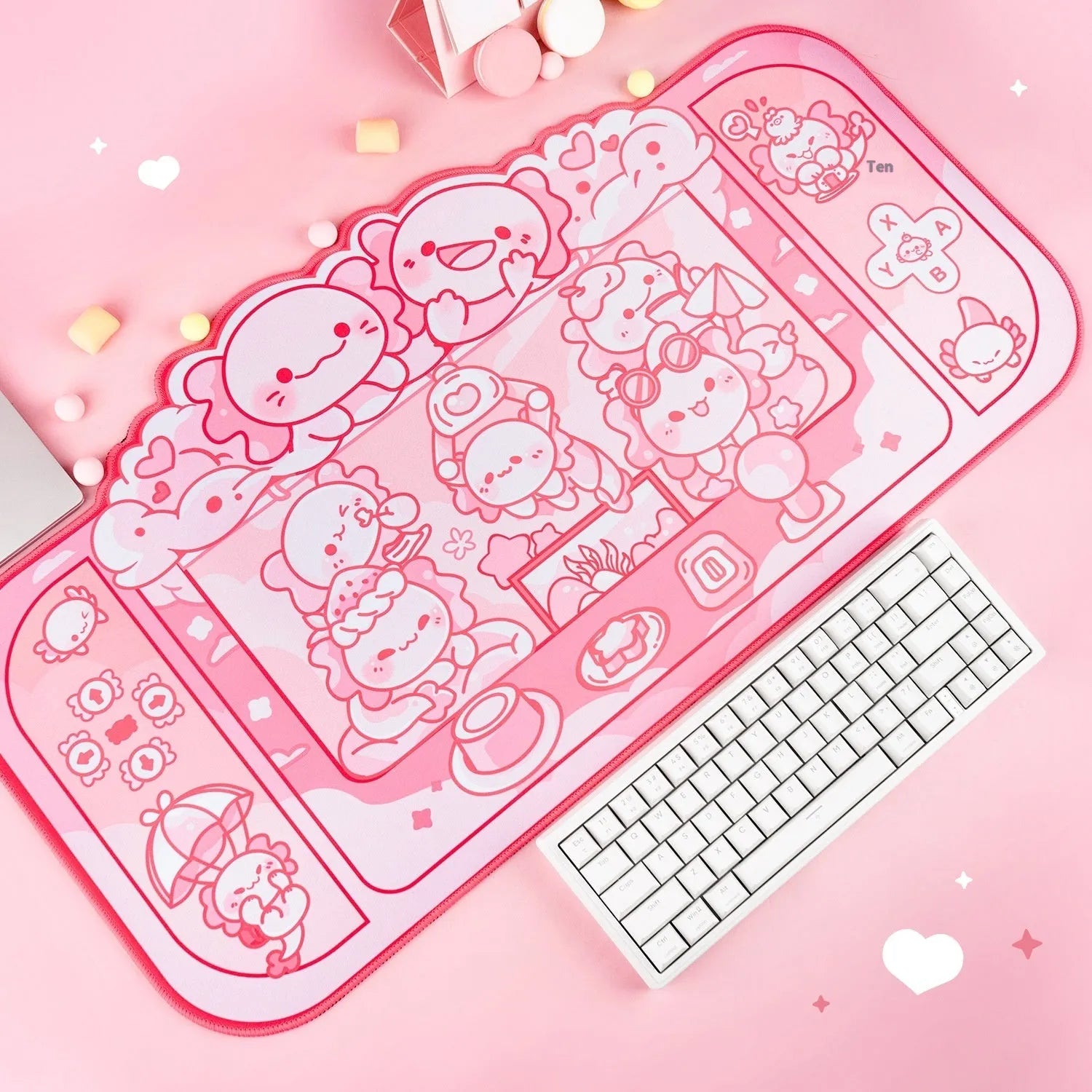 Hexagonal dragon crane machine cartoon anime large cloth mouse pad with wrist strap, 75cm by 40cm.